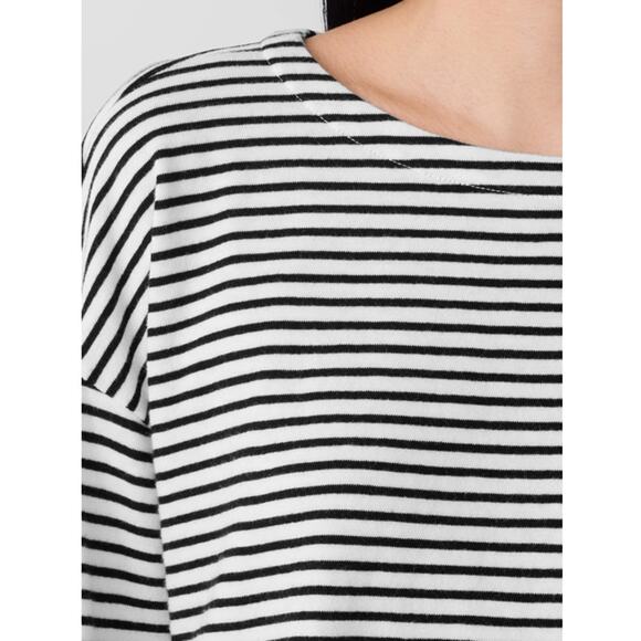 Eileen Fisher Women's Black White Striped Cotton Slub Bateau Neck Top Size M - Picture 10 of 11